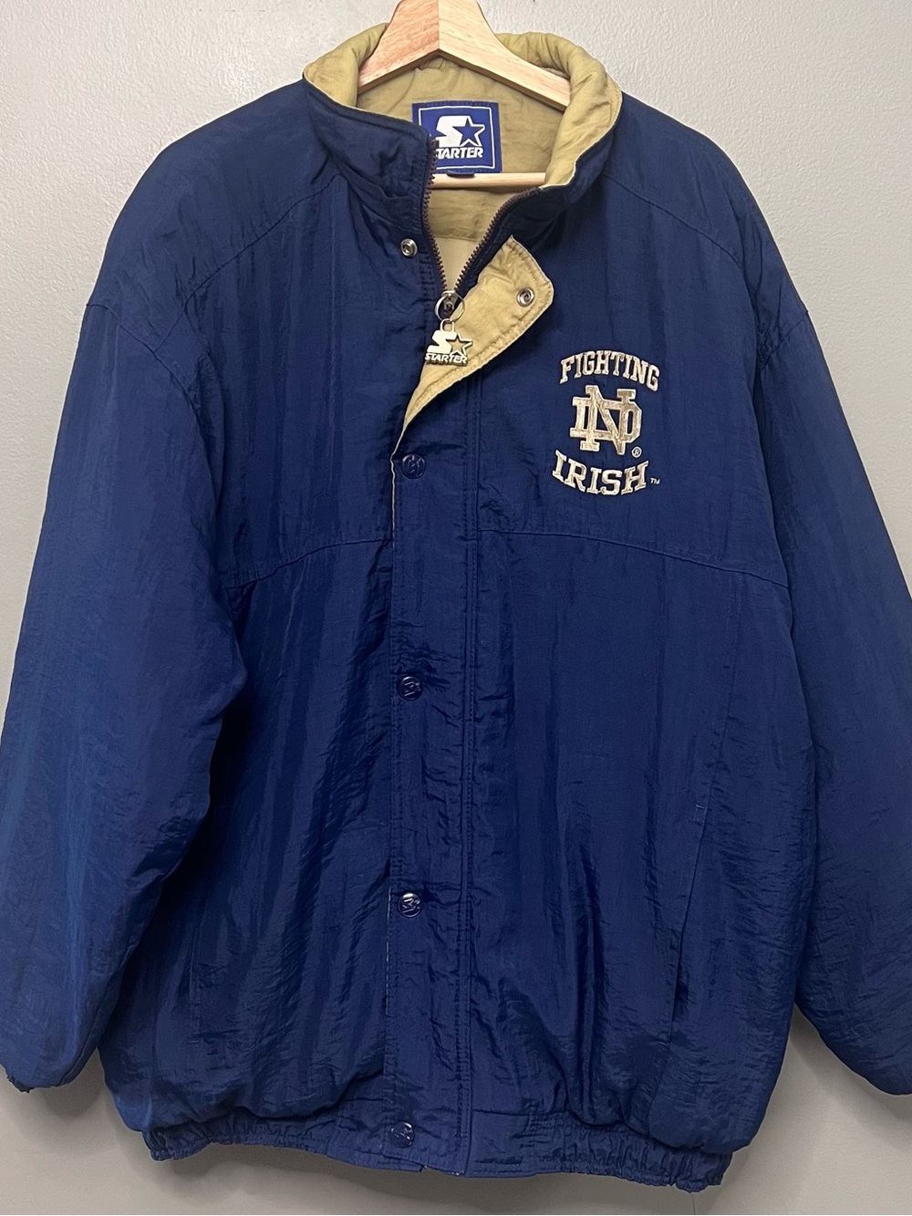 VTG 90s Starter Notre Dame Fighting Irish Jacket W/ Hood Size Large Streetwear